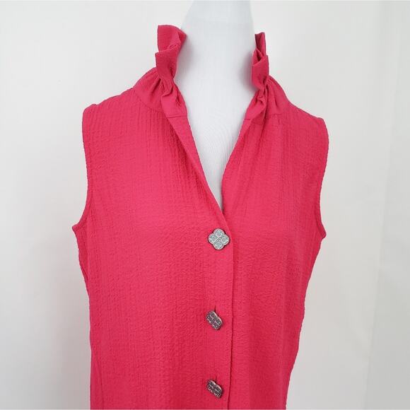 NEW Soft Surroundings Pink Tunic Top Blouse Ruffle Neck Small Bright Pink Xsmall - Picture 2 of 8